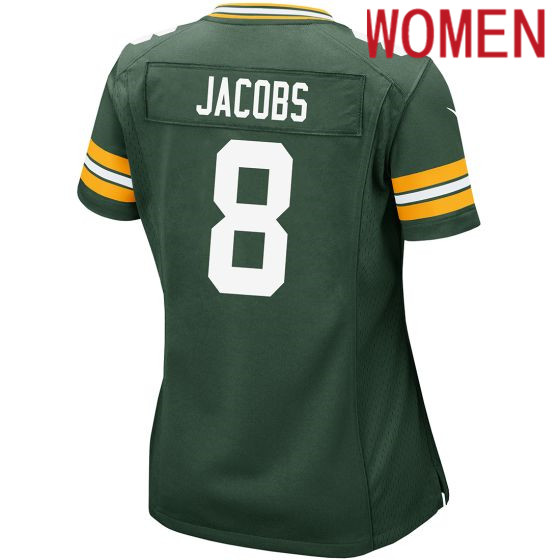 Women Green Bay Packers #8 Josh Jacobs Nike  green Home Game 2024 NFL  Jersey